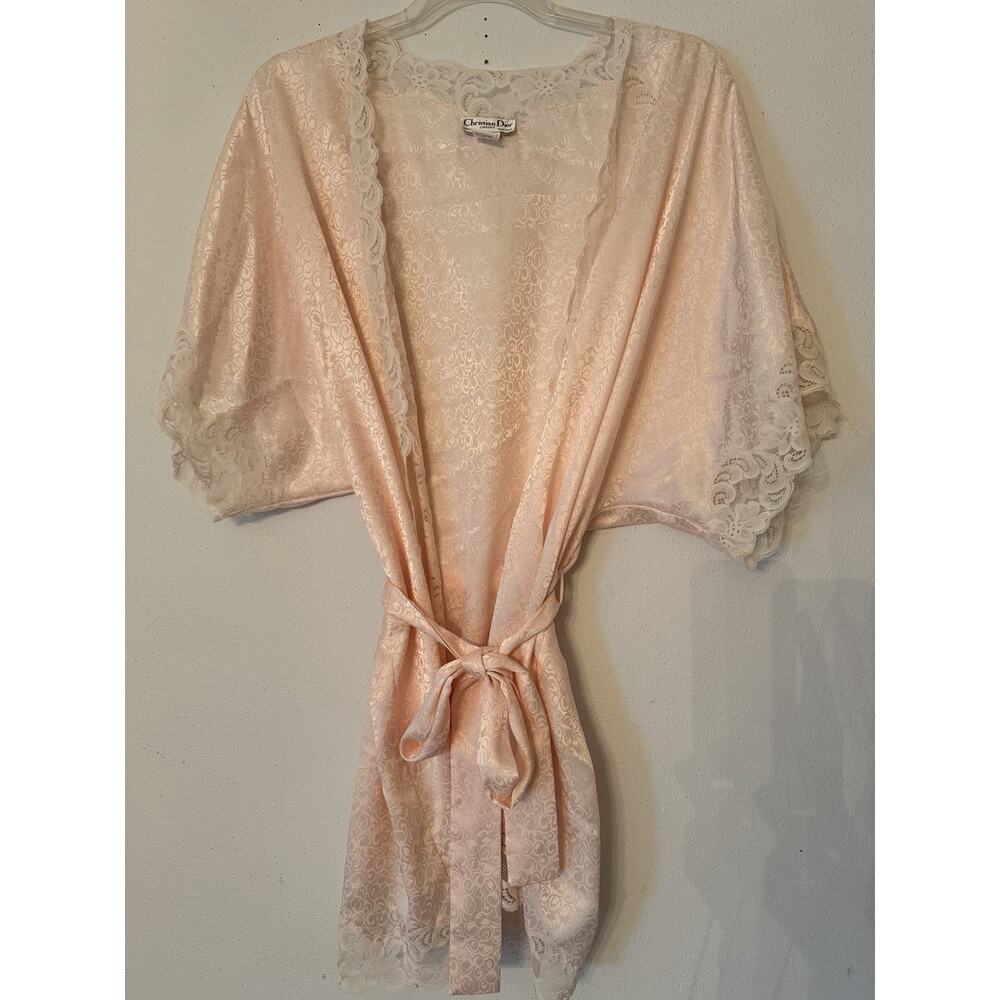 Vintage Christian Dior Women's Light Pink Blush Peach Satin Lace Robe Large NWOT - Picture 6 of 13